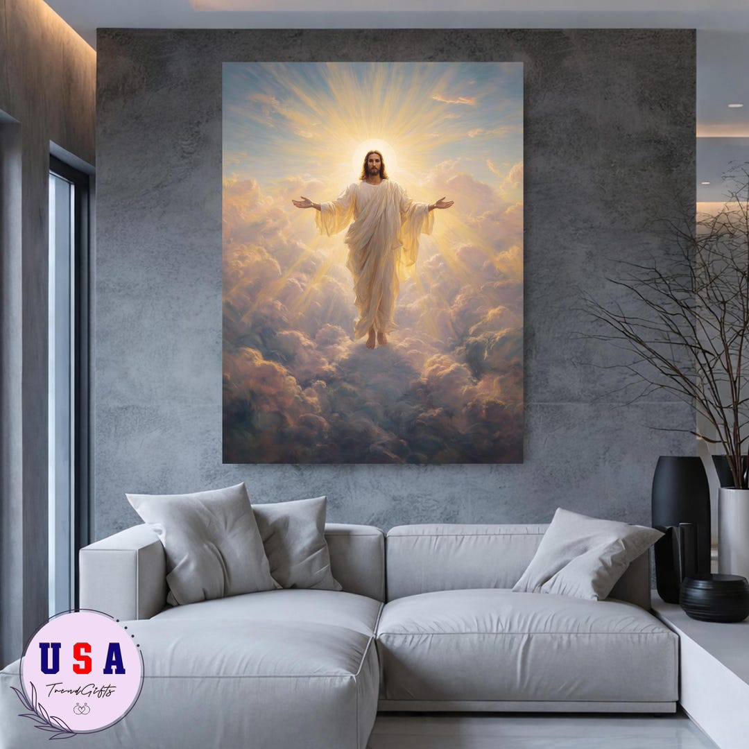 Jesus Ascending Canvas | Radiant Christ Christian Wall Art | Faith ...