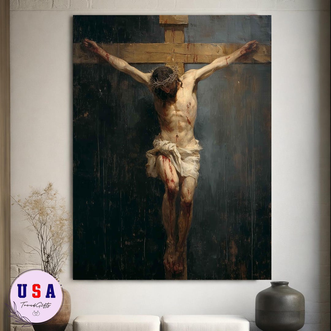 Jesus Crucifixion Canvas Wall Art, Christ on the Cross Religious ...