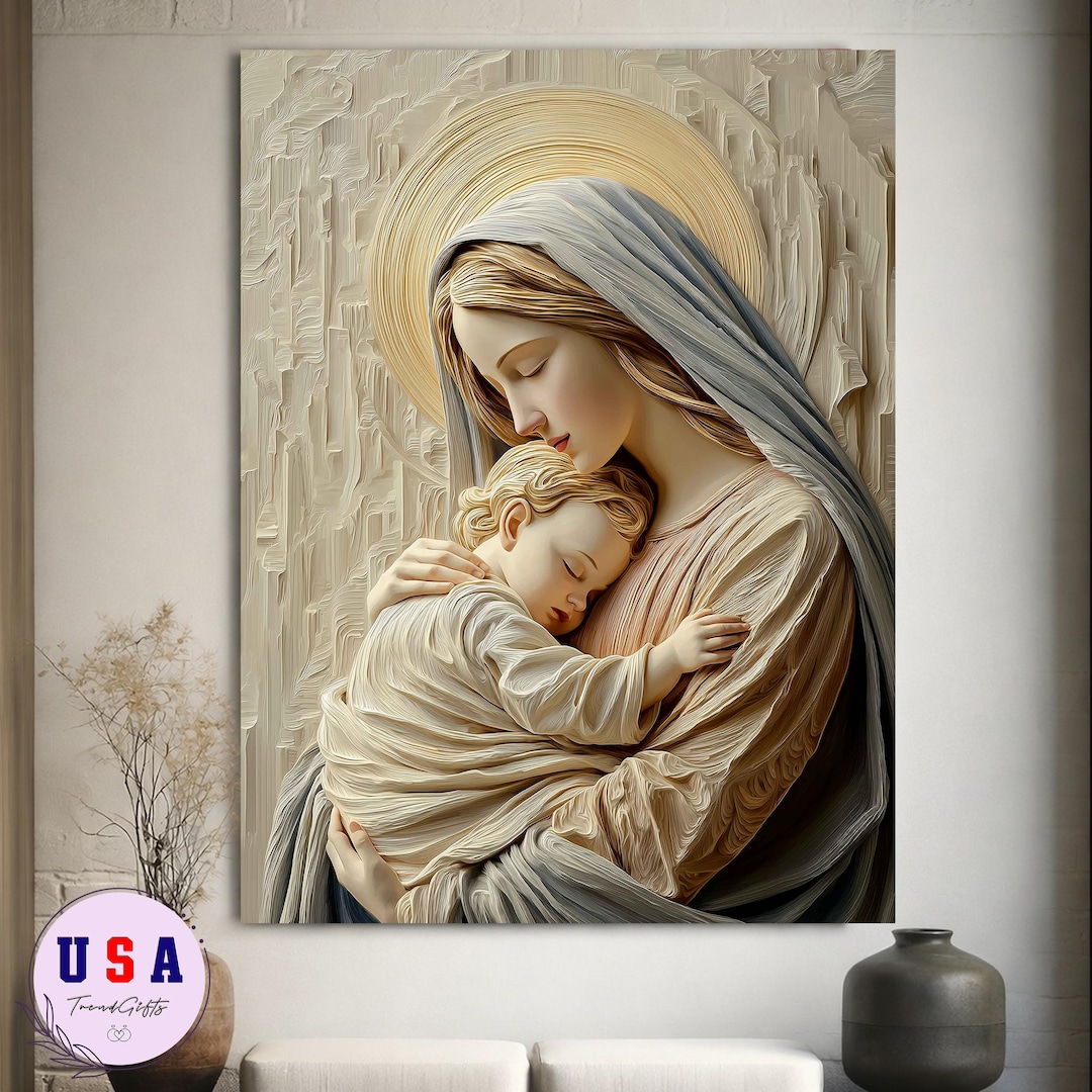 Virgin Mary and Baby Jesus Canvas, Catholic Wall Art - Etsy