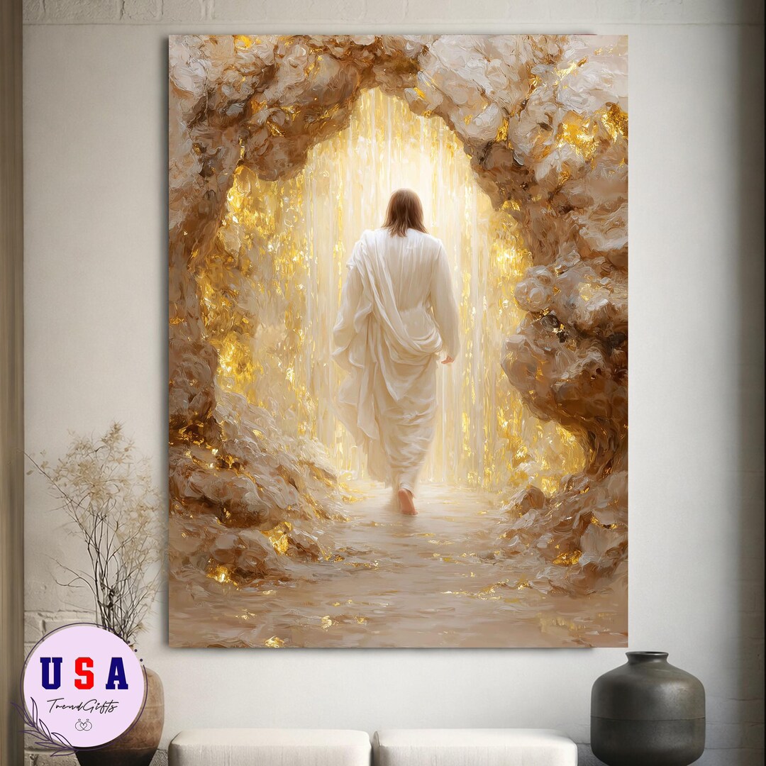 Jesus Walking Into the Light Wall Art, Christian Faith Canvas, Heaven ...