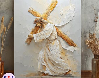 Jesus Carrying Cross Canvas, Christian Religious Wall Art
