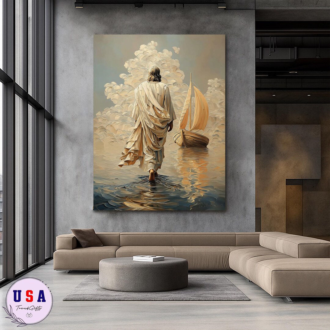 Jesus Walking on Water Canvas Print, Christian Seascape, Religious Home ...