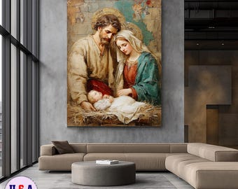 Joseph, Mary And Baby Jesus Canvas & Poster - Holy Family Nativity
