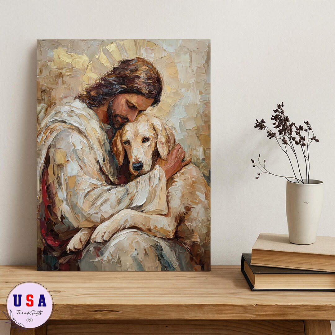 Jesus Holding Dog Canvas and Poster - Christian Wall Art of Love ...