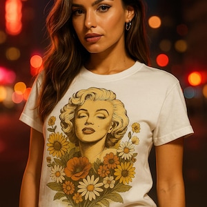 Vintage Floral Marilyn Monroe Oversized Boxy Tee, Retro 90s Style T-Shirt, Gift for Her, Summer Fashion
