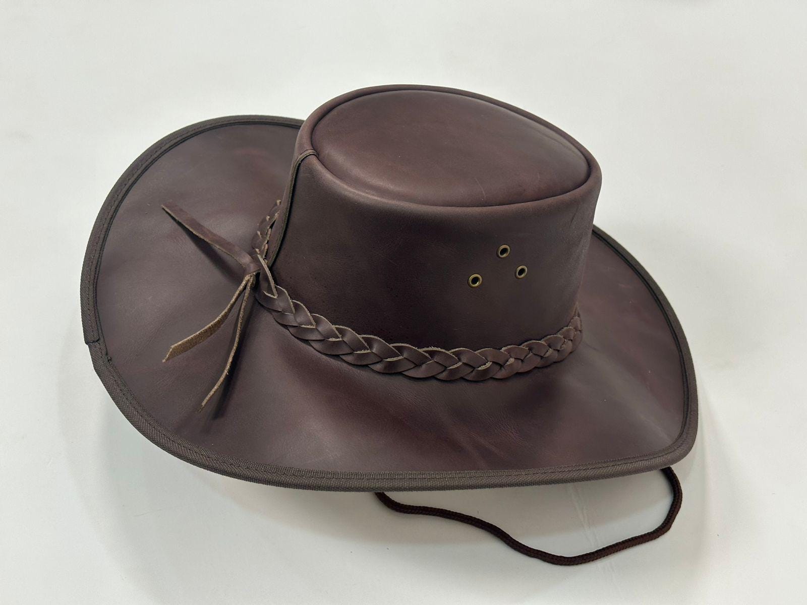 Handmade Cowhide Leather Cowboy Hat, Brown Western Style Hat With