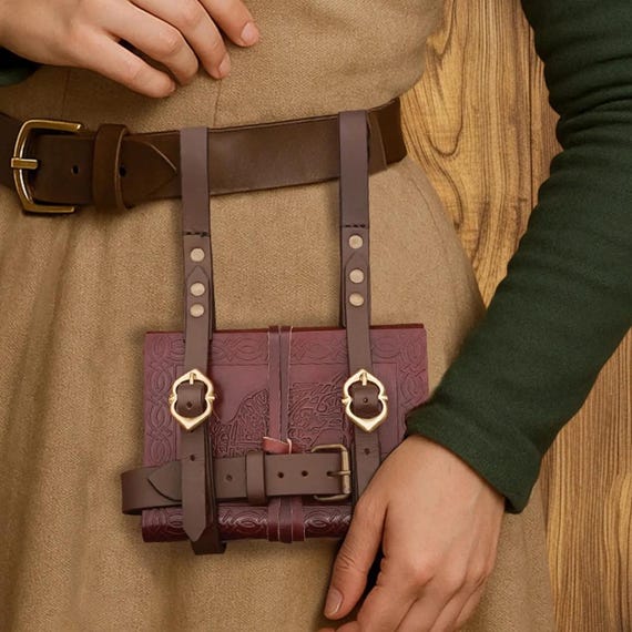 Medieval Leather Journal Holder- Belt Mounted Book Carrier - Brown
