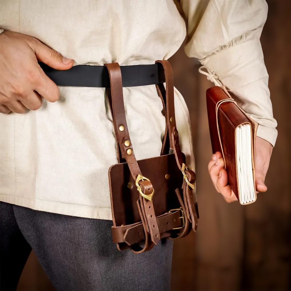 Medieval Leather Journal Holder- Belt Mounted Book Carrier - Brown Medieval Leather Journal Holder- Belt Mounted Book Carrier - Brown