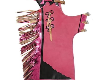 Chaps de rodéo en cuir repoussé à la main violet fait main avec franges
