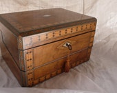RESERVED FOR MISSBLUE: Antique Wooden Travel Case, Writing Slope, Napoleon lll, walnut box, mother of pearl, jewellery box, antique gift box