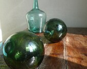 Vintage glass balls, sea floats, french, antique, nautical, fishermen, marine, ocean, green glass balls,  French vintage finds