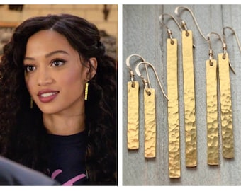 Gold Hammered Bar Earrings . Worn on All American