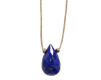 Lapis Lazuli Faceted Teardrop . Cord . Necklace . Delicate Choker