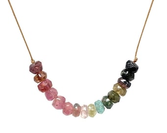 Watermelon Tourmaline Gemstone Bar . Hand Knotted . Cord . Necklace . Choker