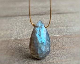 Faceted Labradorite Gemstone Teardrop . Cord . Necklace . Choker