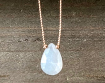 White Moonstone Faceted Teardrop . Cord . Necklace . Choker