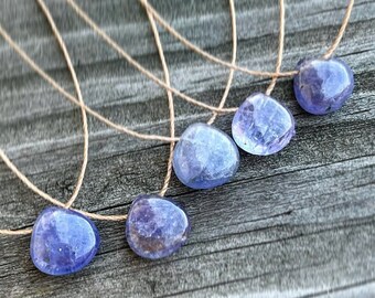 Tanzanite Gemstone Smooth Teardrop . Cord . Dainty Necklace . Choker