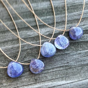 Tanzanite Gemstone Smooth Teardrop . Cord . Dainty Necklace . Choker