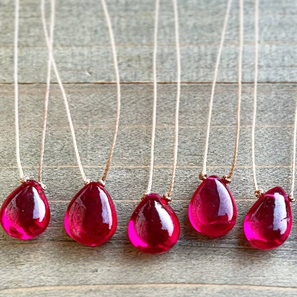 Rubellite Hydroquartz Teardrop . Cord . Necklace . Worn on Ultra Violet and Black Scorpion