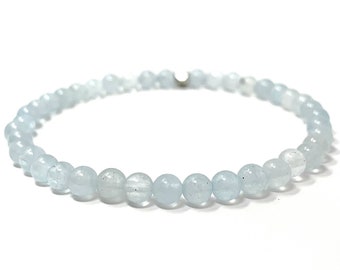 Aquamarine Gemstones . Dainty Stretch Bracelet . Delicate Stacking Jewelry