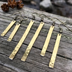 Gold Hammered Bar Earrings . Worn on All American image 10