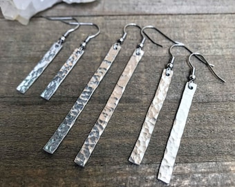 Silver Hammered Bars . Earrings