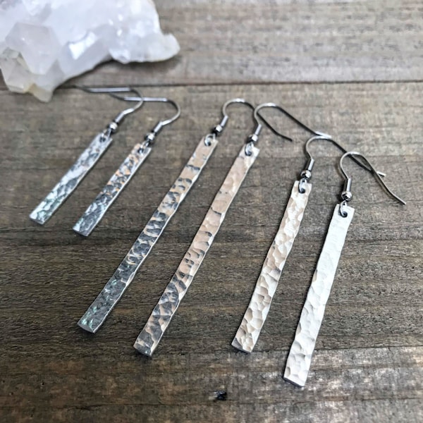 Silver Hammered Bars . Earrings