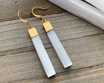 Selenite Bars . Gold Dipped . Crystal Earrings