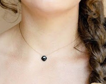 Black Onyx Cushion Cut Diamond . Cord . Necklace . Delicate Choker