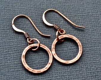 Copper Hoop Earrings . Hammered or Smooth