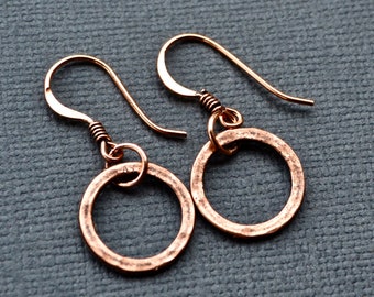 Copper Hoop Earrings . Hammered or Smooth