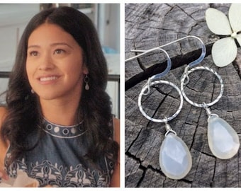 Moonstone Teardrop and Silver Hoops . Earrings . Worn on Jane the Virgin