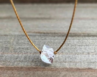 Herkimer Diamond Necklace . Single Crystal Cord Choker