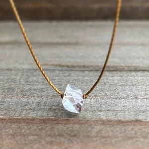 Herkimer Diamond Necklace . Single Crystal Cord Choker