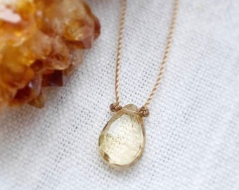 Citrine Faceted Teardrop Cord Necklace Choker Sterling Silver or Gold Filled Clasp