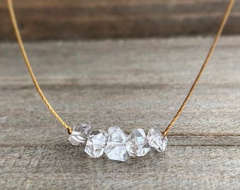 Herkimer Diamond Necklace . Crystal Bar Choker