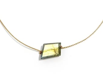 Labradorite Freeform Gemstone . Cord . Necklace . Delicate Choker