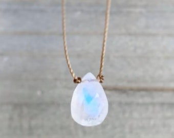 Faceted Rainbow Moonstone Teardrop . Cord . Necklace . Choker
