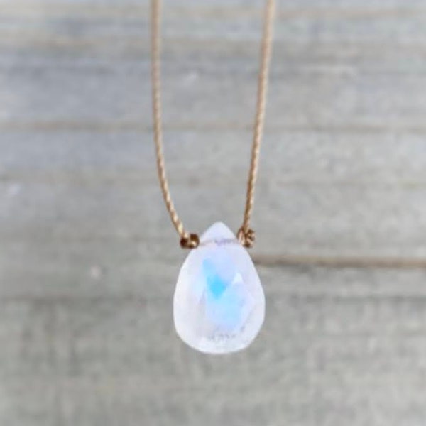 Faceted Rainbow Moonstone Teardrop . Cord . Necklace . Choker