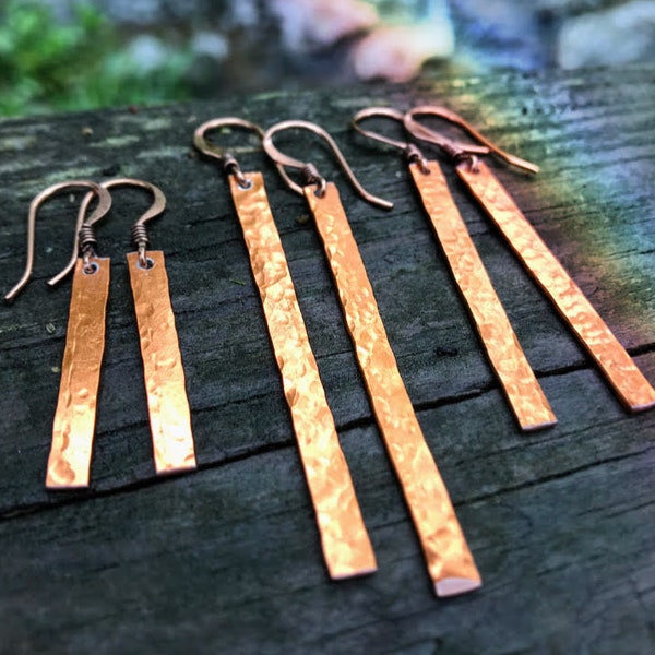 Copper Hammered Bars . Earrings