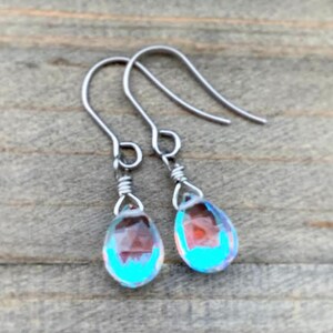 Mystic Rainbow Hydroquartz Sparkly Faceted Teardrops . Earrings