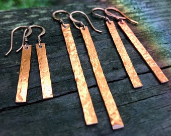 Copper Hammered Bars . Earrings