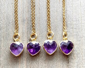 Amethyst and Gold Faceted Heart Necklace . Worn on Ultra Violet and Black Scorpion