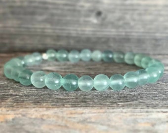 Green Fluorite Gemstone . Dainty Stretch Bracelet . Delicate Stacking Jewelry