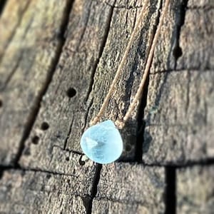 Aquamarine Small Faceted Teardrop . Cord . Necklace . Delicate Choker