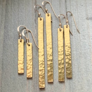 Gold Hammered Bar Earrings . Worn on All American image 9