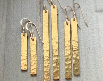 Gold Hammered Bar Earrings . Worn on All American