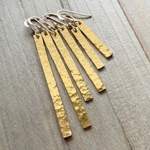 Gold Hammered Bar Earrings . Worn on All American image 2