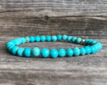 Turquoise Magnesite Gemstone . Dainty Stretch Bracelet . Delicate Stacking Jewelry