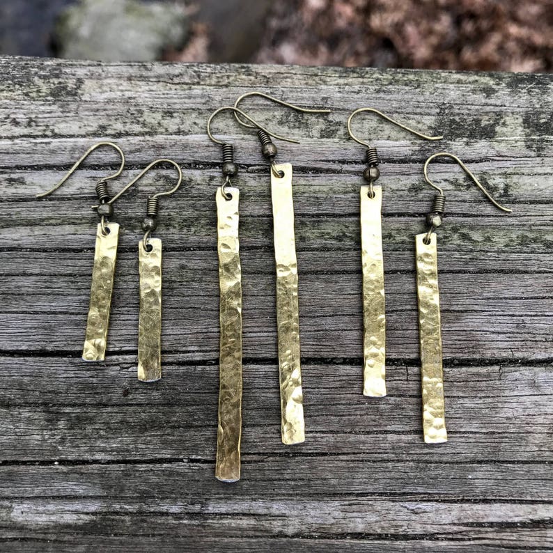 Gold Hammered Bar Earrings . Worn on All American image 8